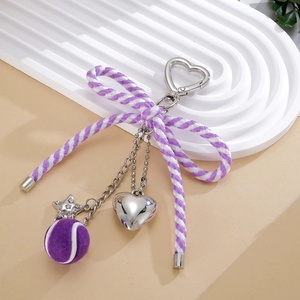 Llavero de moda para mujer, decoración de verano para vacaciones, dijes de béisbol con forma de corazón y estrella, cadena para teléfono para niñas, cuerda de macramé de colores brillantes, lazo. - Product Image 5