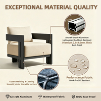 Canapé individuel d'extérieur en aluminium, unité de salon moderne et minimaliste, tissu imperméable pour mobilier de terrasse, de toit ou de balcon