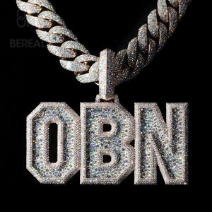 Pendentif personnalisé en moissanite VVS certifiée GRA, style hip-hop, lettres en diamants ronds sertis, pendentif chaîne 3D, bijoux fins pour hommes - Product Image 1