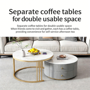 Set di Tavolini da <span class=keywords><strong>Caffè</strong></span> e Tè Estensibili Moderni con Piano in Vetro Rotondo, Pannello in Vetro e Grandi Cassetti per Soggiorno - Product Image 6