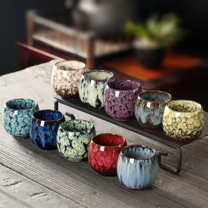110ML Wholesale Chinese Style Pottery KongFu Tea Cup, Unique Pattern Ceramic Coffee Tea Cups with Custom Gift Box