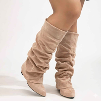 Direct usine, Bottes montantes grande taille à mollet large, avec fermeture éclair intérieure et boucle métallique, confortables et tendance, à talon épais, style souple, pour Hiver Automne Printemps