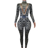 Mode diamant perles body fête bal barboteuses Rave Festival porter spectacle danseur Costume femmes strass moulante combinaisons