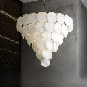 Modern Natural <strong>Alabster</strong> Pendant Light Home Decor Luxury Hanging Lamp Living Room Large Round Modern Brass Chandelier - Product Image 5