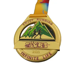 カスタムメタルメダルサッカーマラソンサッカーバスケットボールバレーボール体操スポーツレースフィニッシャーメダルリボン付き製造