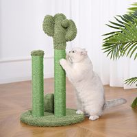 Griffoir pour chat d'intérieur en sisal et bois écologique, 4 niveaux, triple poteau, avec boule suspendue, grand modèle (27"H), vert