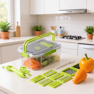 Multi Function <b>Vegetable</b> Chopper <b>Slicer</b> Set With Storage Container Interchangeable Blades For Kitchen Food Prep - Product Image 3