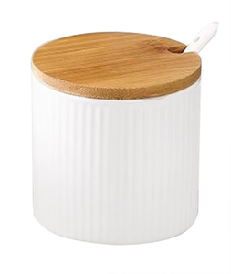 White Ceramic 300ml Porcelain Condiment Jar <b>Bamboo</b> Lid Spoon Cylinder Shape Handmade Gravure Printed Easter Spice <b>Container</b> Low - Product Image 1