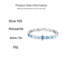 GRA Certifié Multi-Blue CZ et Moissanite 6mm Princess Cut Bracelet Tennis en argent 925 Diamond Tester Pass Luxury Bling Jewelry