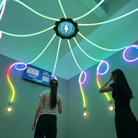 Système interactif mural LED pour salle de jeux : boutons à pression et fil coupé pour activer les effets lumineux dynamiques