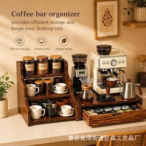Estante de almacenamiento de cápsulas de café de madera con cajón, organizador de soporte para máquina de café, para almacenamiento de granos de café en el escritorio - Product Image 1
