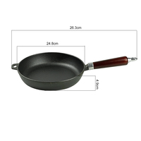 Ustensiles de cuisine européens, poêle en fonte de 24 cm avec manche en bois, revêtement antiadhésif à l'huile végétale de 9,4 pouces, poêle ronde pour la cuisson
