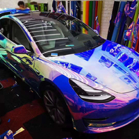 Pellicule de voiture en vinyle bleu arc-en-ciel holographique, 1.35x18 mètres, couleur chrome