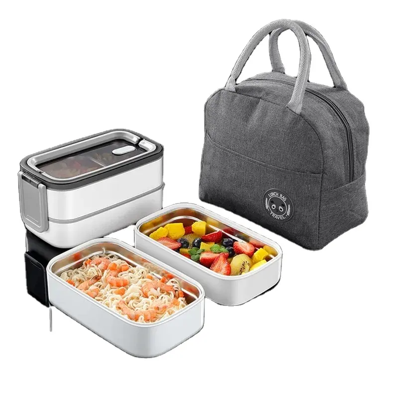 Dubbellaags Lekvrije Magnetron Bento Box 3-compartimenten Lunchbox Voedselopslagcontainer 304 Roestvrijstalen Rechthoek 33