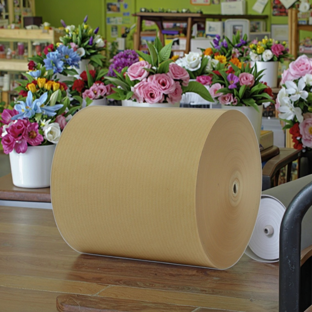 High Quality Ribbed Kraft Craft Paper Roll Printed for Christmas Gift and Flower Wrapping