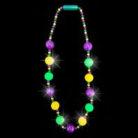 Collier de perles LED 42 pouces à 6 lumières, violet, vert, or, boules de 40 mm pour le Mardi Gras, le carnaval, les défilés et les fêtes