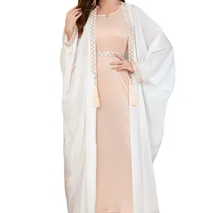 아바야 도매 아바야 두바이 장미 이슬람 의류 패턴 이슬람 드레스 수출자 2 피스 롱 스커트 롱 슬리브 드레스