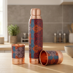 Minimalist Bohemian Geometric Pattern Copper <b>Thermos</b> With Lids Portable Drinkware Set - Product Image 1