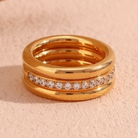Vente en gros de bijoux de mode raffinés, bagues empilables en acier inoxydable plaqué or 18 carats, ensembles de bagues circulaires en zircon pour femmes