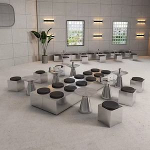 वाणिज्यिक स्टेनलेस स्टील कैफे टेबल चेयर आधुनिक डिजाइन दीवार-माउंट दूध की दुकान के लिए आधुनिक डिजाइन दीवार-घुड़सवार आउटडोर लंबी बेंच - Product Image 5