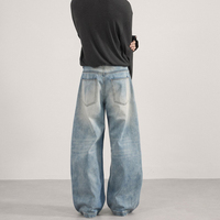 Pantalon en jean plissé coupe ample style américain pour hommes et femmes, jambe large, coupe décontractée, longueur cheville