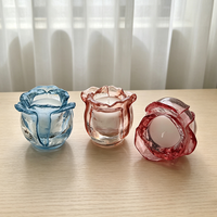 Bougie d'aromathérapie artisanale en verre cristal en forme de fleur, écologique, à la cire de soja pure, parfum longue durée, pour table et fêtes