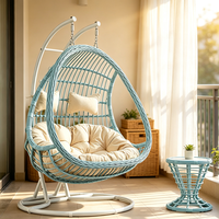 Fauteuil suspendu double pour l'extérieur, chaise œuf en rotin avec support métallique, idéal pour le jardin, le parc, l'hôtel, la maison ou le balcon