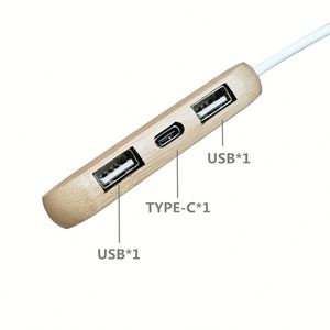 Hub de charge en bambou écologique personnalisé 4 en 1, station d'accueil USB, adaptateur répartiteur USB 2.0 en bois - Product Image 3