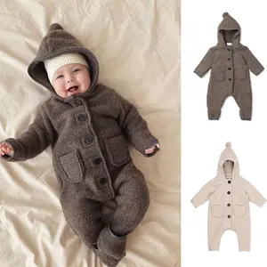 Herfst En Winter 2022 Nieuwe Baby Hooded Lange Mouw Wol Gebreide Baby Jongens En Meisjes Verdikte Thermische Bodysuit