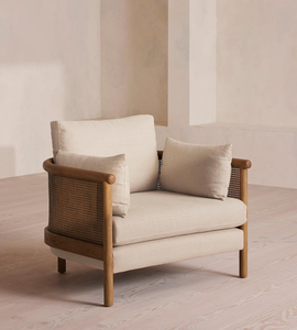 Poltrona Lounge Minimalista con Struttura <span class=keywords><strong>in</strong></span> <span class=keywords><strong>Legno</strong></span> e Rivestimento <span class=keywords><strong>in</strong></span> Tessuto per Soggiorno - Product Image 1