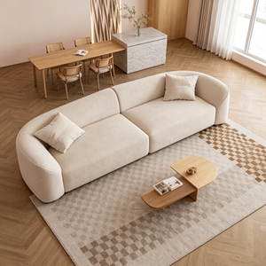 Curved Fabric Sectional <b>Sofa</b> Three Seat Pillow Back Wooden <b>Legs</b> Minimalist Design Living Room Furniture - Product Image 2