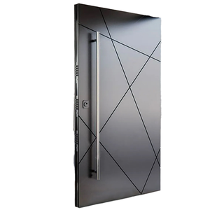 Porte de sécurité en acier moderne et minimaliste BASEN avec serrure intelligente à ouverture latérale, design géométrique, finition pour entrée extérieure de villa ou d'école - Product Image 1