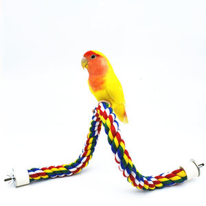 Qbellpet jual cepat warna-warni tali katun Perch burung dengan bel memanjat Bar burung Bungee mainan burung beo mengunyah mainan - Product Image 6