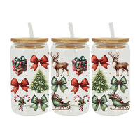 Udtf Wraps 16oz Pôle Nord Livre Club Uv Dtf Cup Wraps Étanche Noël Globe De Neige Autocollant Transfert
