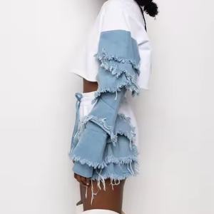 Traje Deportivo Femenino Personalizado OEM de Alta Calidad, Top Corto con Cuello Redondo y Costuras de Mezclilla Retro, Pantalones Cortos con Cintura Elástica, Traje de Algodón para Mujer - Product Image 6