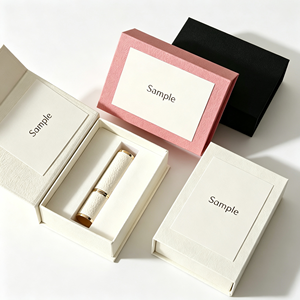 Ivory Board Rectangle <b>Gold</b> <b>Foil</b> Logo Satin Liner Sample Packaging High-End Rigid Cosmetic Boxes - Product Image 1