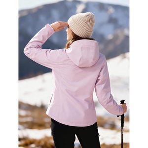FOXA Women's Waterproof Softshell <b>Jacket</b> With Hood <b>Fleece</b> <b>Lined</b> Warm Lightweight Windproof Hiking Outdoor Clothing - Product Image 2
