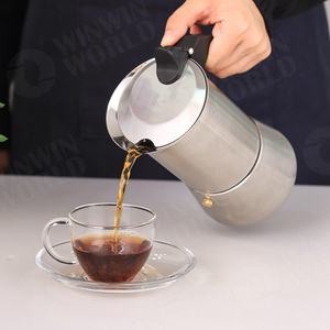 Cafetière Moka en acier inoxydable 304 de haute qualité, argentée, pour 2, 4, 6 ou 9 tasses, version améliorée - Product Image 6