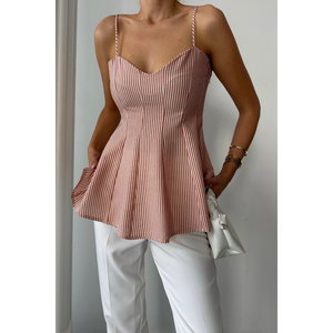 Blusa con Tirantes Estilo Waffle a Rayas Marrones con Detalles Oscuros, Talla S para Mujer - Product Image 3