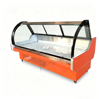 Vitrine réfrigérée pour viande en verre courbé orange à refroidissement direct de 2,0 m, vitrine réfrigérée commerciale pour boucherie
