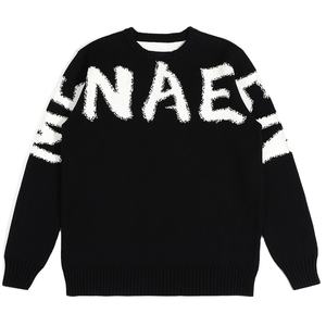 Men's Custom Fashion Black &amp; <strong>White</strong> <strong>Knitted</strong> Pullover Artistic Letter Design Soft Jumper Cotton Jacquard Warm <strong>Sweater</strong> - Product Image 1