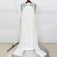 Robe longue de soirée en crêpe noire à manches longues en maille à paillettes sur les épaules, nouvelle tendance 2026, best-seller