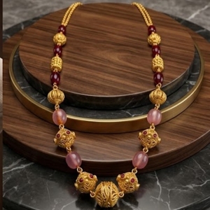 Collar Mala Antiguo de Plata 925 con Cuentas de Rubí Rosa, Cadena Larga Tradicional, Joyería Étnica para Mujer - Product Image 2