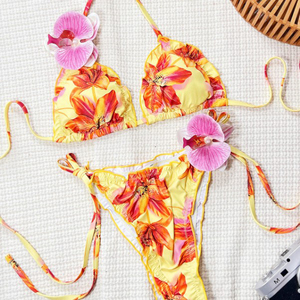 YY6324 2 pièces rayé 3D fleur Bikini <span class=keywords><strong>Triangle</strong></span> ensemble maillot de bain dos nu pour femme - Product Image 2