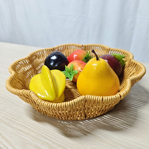 등나무 서빙 트레이 세트 2 짠 과일 바구니 가정 장식 커피 테이블 가리비 가장자리 - Product Image 1