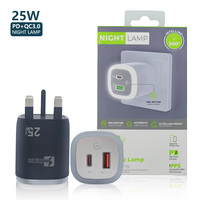 Lampe de nuit, adaptateur de charge rapide PD25W, ports Type-C et USB pour téléphones mobiles - Chargeur mural électrique portable