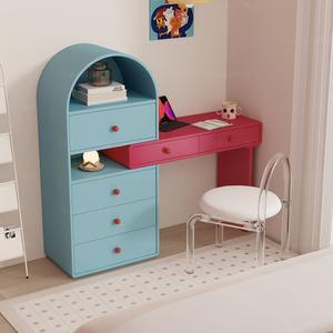 Tavolo da Trucco Integrato con Cassettiera, Mobile da Camera da Letto Dipinto a Mano con Motivo Mare e Rosa, Scrivania Color Crema - Product Image 4