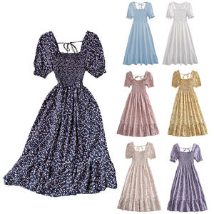 <span class=keywords><strong>Vestido</strong></span> Midi de Verano <span class=keywords><strong>con</strong></span> Cuello Cuadrado y Mangas Abullonadas, Estilo Francés, Talla Única, Elástico, Informal - Product Image 3