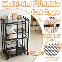 Cage pliable noire multi-niveaux pour chat avec roulettes verrouillables, plusieurs entrées, jouet suspendu, lit doux pour animaux de compagnie, boîte simple d'intérieur