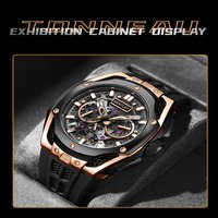 OPULENCE Hochwertige Automatische Chronograph Mechanische Uhr Kristall Analoges Zifferblatt Edelstahlgehäuse 45,5mm Unisex 5BAR Wasserdicht